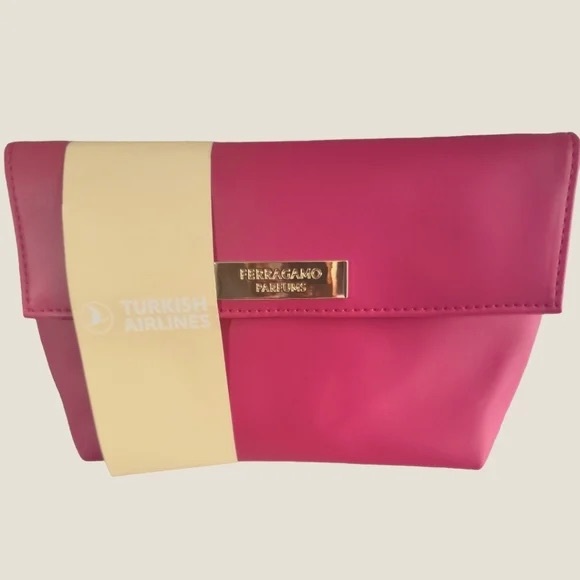 NEW Ferragamo Turkish Airlines Convivio First Class Pink Amenity Kit Clutch Bag - Picture 3 of 6